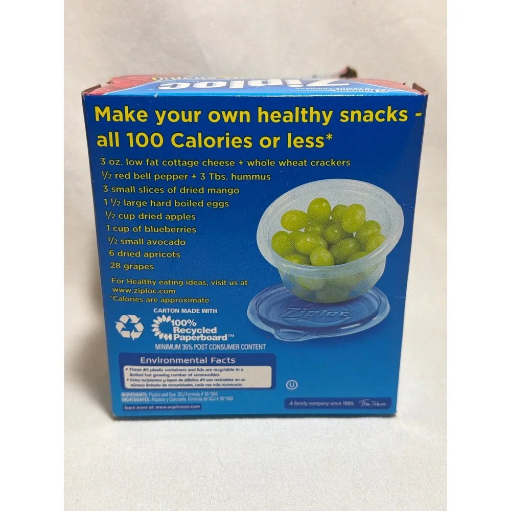Ziploc SmartSnap Seal XS Bowl 1 Cup 8oz Food Storage Containers 6 Count Blue Lid